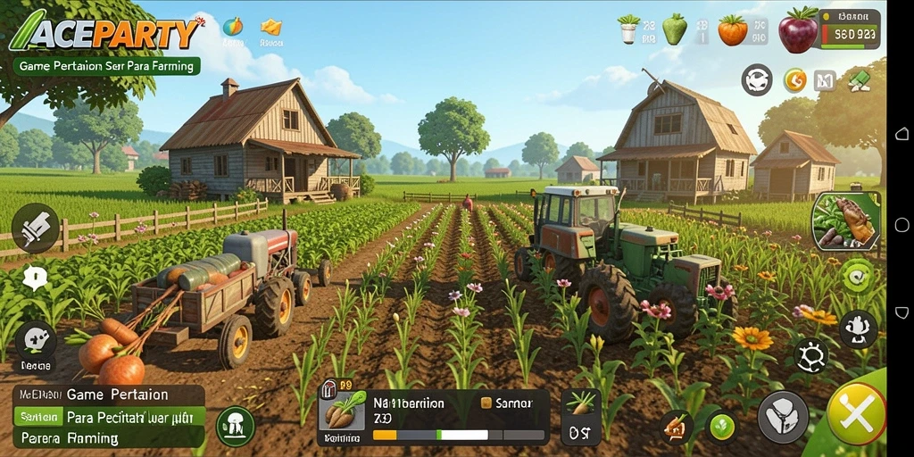 Tampilan gameplay yang memukau dengan berbagai aktivitas pertanian.