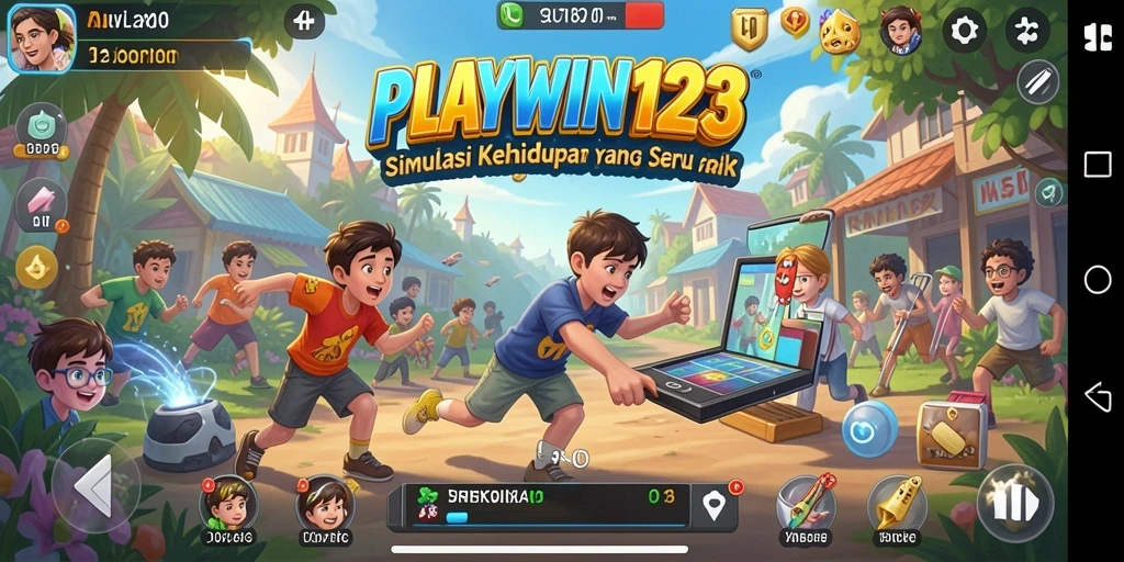 Screenshot <strong>PLAYWIN123</strong> menunjukkan karakter yang sedang berinteraksi dalam lingkungan virtual.