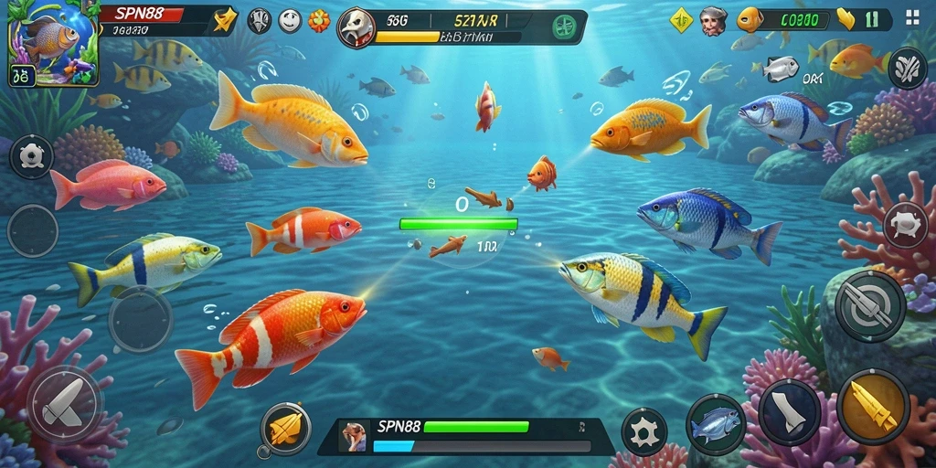 Tampilan gameplay seru dalam SPN88 saat menangkap ikan.